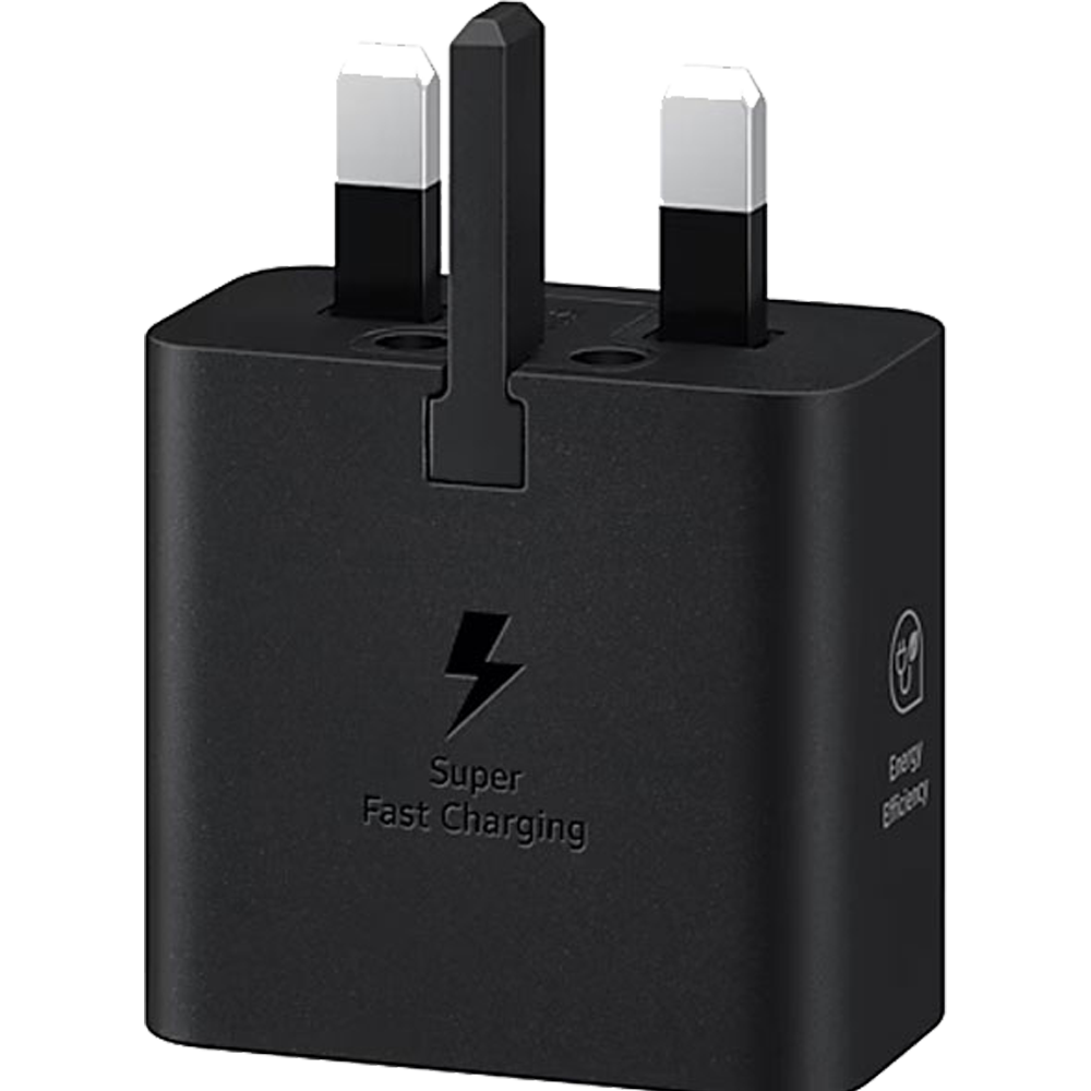 شارژر دیواری 25 وات سامسونگ EP-TA2510 سه پین به رنگ مشکی با طراحی جمع‌وجور و پورت USB-C.