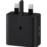 شارژر دیواری 25 وات سامسونگ EP-TA2510 سه پین به رنگ مشکی با طراحی جمعوجور و پورت USB-C.