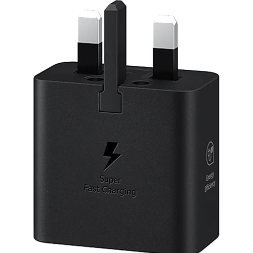 شارژر دیواری 25 وات سامسونگ EP-TA2510 سه پین به رنگ مشکی با طراحی جمعوجور و پورت USB-C.