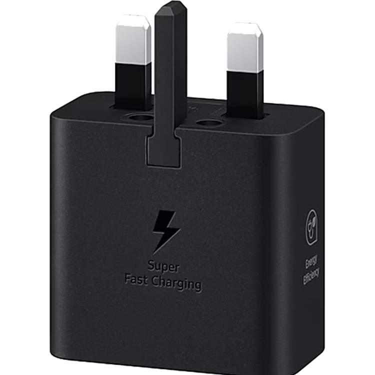 شارژر دیواری 25 وات سامسونگ EP-TA2510 سه پین به رنگ مشکی با طراحی جمعوجور و پورت USB-C.