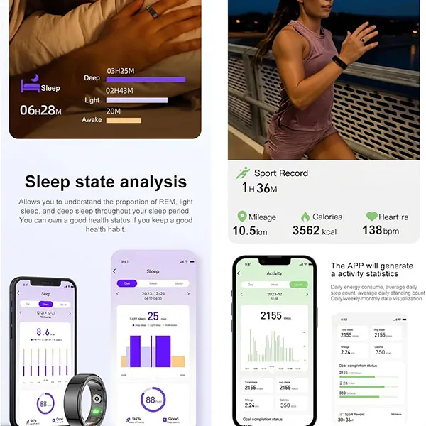 حلقه هوشمند بیوا مدل Smart Ring R09 Plus در حالت بسته مشکی