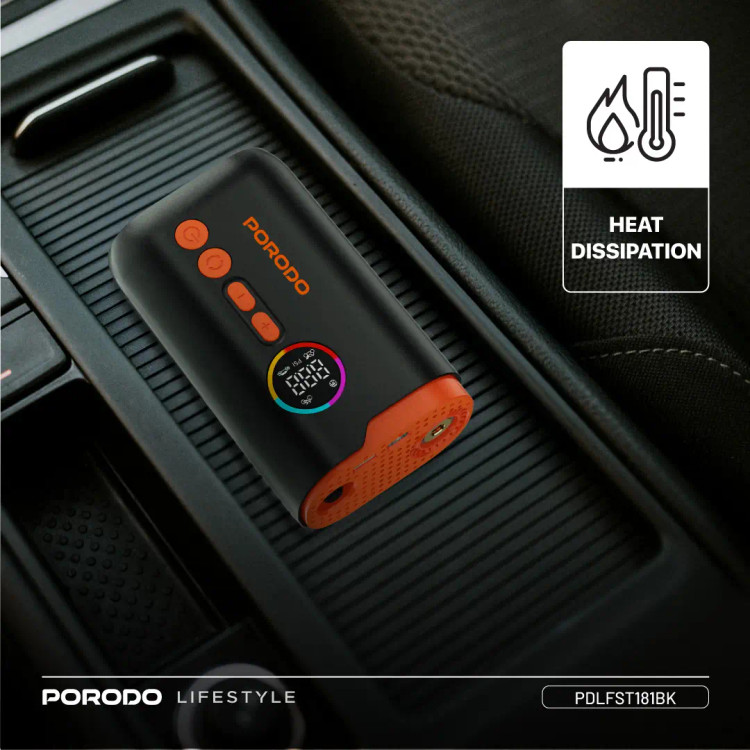 🌀 پمپ باد شارژی پورودو مدل Porodo Lifestyle Electric Air Inflator - مشکی