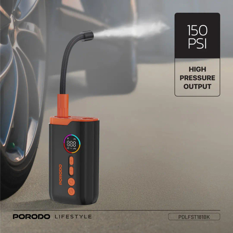 🌀 پمپ باد شارژی پورودو مدل Porodo Lifestyle Electric Air Inflator - مشکی