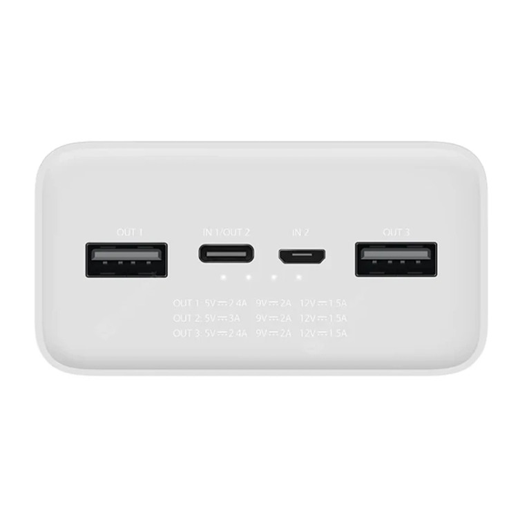 پاوربانک Mi 30000mAh 18W سفید - سه پورت خروجی و ورودی USB-C