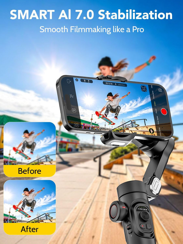 گیمبال و لرزشگیر موبایل اوچوآن مدل AOCHUAN Smart XE 3-Axis با چرخ فوکوس و طراحی تاشو