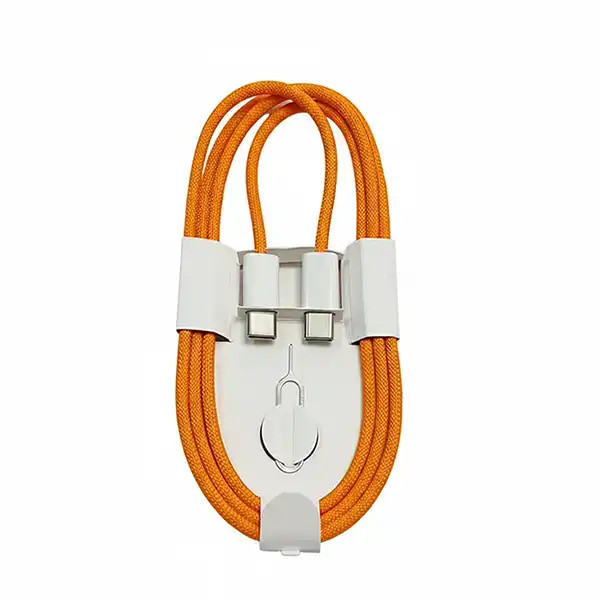 کابل شارژ کنفی USB-C به USB-C 60 وات سازگار با iPhone 17 رنگ نارنجی